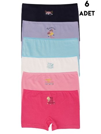Kız Çocuk Pamuk Boxer Külot 6 Adet Koza Biat KZ89500-32
