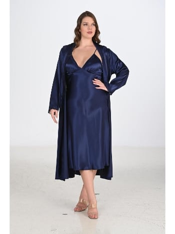 Ekru Renkli Bigsize Gecelik Sabahlık Takımı Ahu 6225