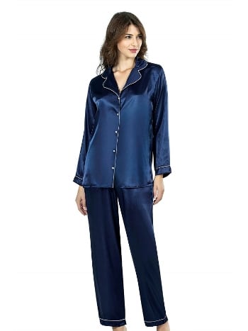 Lacivert Saten İkili Pijama Takımı Ahu 7647