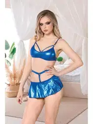 Lacivert İpli Etek Detaylı Deri Kostüm İzabel 8004