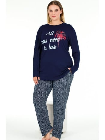 Uzun Kollu Büyük Beden Lacivert Pijama Takımı Lady 11396