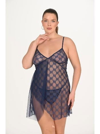 Lacivert Tül Vücut Hatlı Gecelik Ahu 3046