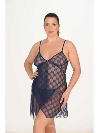 Lacivert Tül Vücut Hatlı Gecelik Ahu 3046 - 2