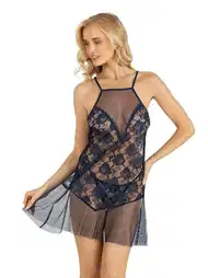 Lacivert Tül Body Açık Sırt Ahu 4227