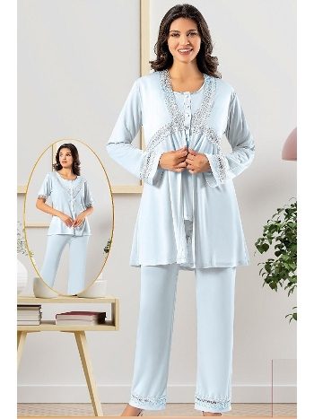 Mavi Emzirme Açıklığına Sahip Hamile Pijama Takımı XSES 4850
