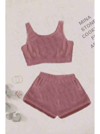 Peluş Askılı Polar Alt Üst Şortlu Kadın Pijama Takımı Merry See MS 40809