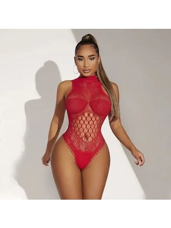 Esnek File Desenli Kırmızı Vücut Çorabı Miss Feliz 3011