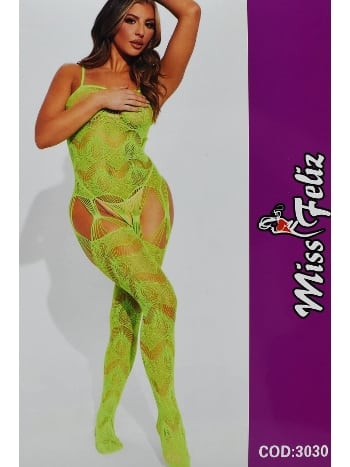 File Desenli Yeşil Vücut Çorabı Miss Feliz 3030