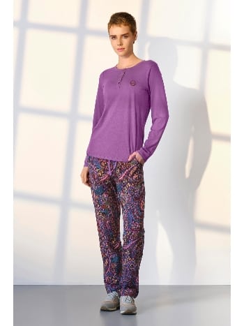 Mor Desenli Modal Pamuklu Kadın Pijama Takımı Doreanse 4039