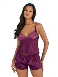 Mor Saten Şort Pijama Takımı Ahu 9216