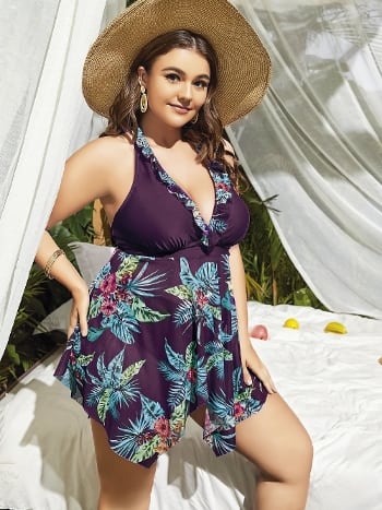 Mor Transparan Mini Elbise Büyük Beden Pink Night 6633