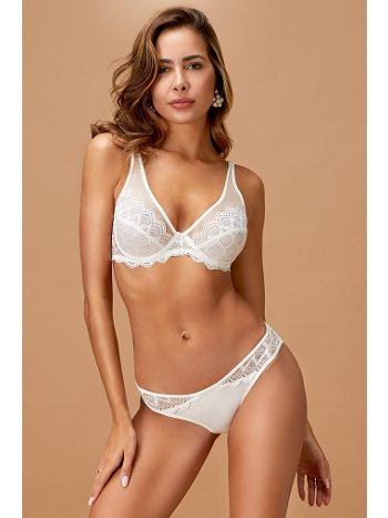 Ekru Dantel Detaylı Transparan Sütyen Takımı Nurteks 4337