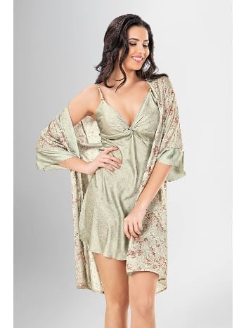 Önden Düğümlü Kısa Sabahlık Gecelik Takımı Lila Ahu 1938