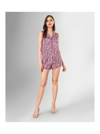 Pembe Desenli Kısa Kollu Şort Takımı Ahu 1816