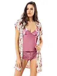 Pembe Leopar Desenli Üçlü Saten Babydol Şort Takımı Ahu 1737