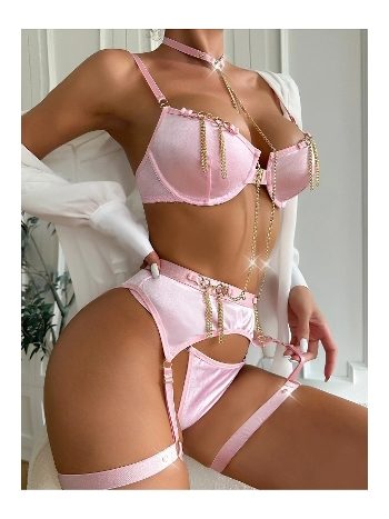 Zincir Süslemeli Saten Görünümlü Jartiyer Takım For Dreams 8424