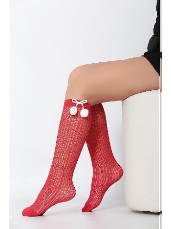 Kaydırmaz Tabanlı File Dizaltı Çorap Kırmızı Daymod 2222021