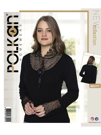 Dantel Detaylı Uzun Kollu Body Siyah Polkan 2077 - 2