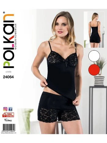 Dantel Detaylı İnce Askılı Şortlu Atlet Takım Polkan 24064