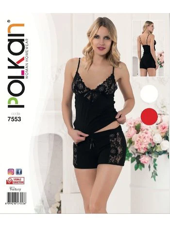 Siyah Dantelli Şortlu Takım Kadın Atlet Polkan 7553