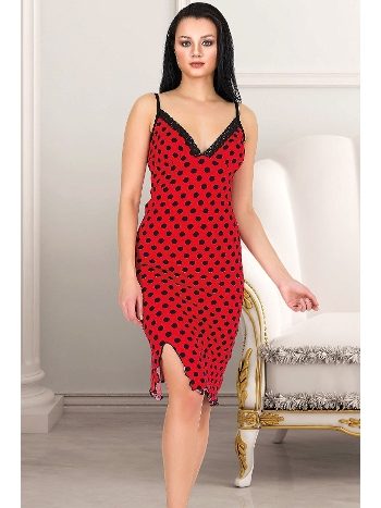 Pamuklu Likralı Kırmızı Askılı Gecelik Lady 6199