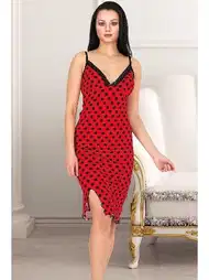 Pamuklu Likralı Kırmızı Askılı Gecelik Lady 6199