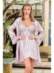 Saten Kumaş Pudra Kimono Takım Nurteks 5344