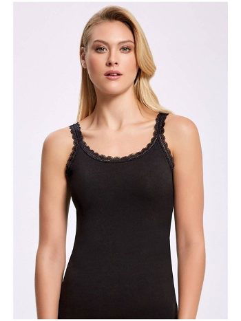 Dantel Detaylı Ribana Siyah İnce Askılı Atlet Arma Yıldız 3331