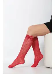 Fiyonklu Dizaltı Çorap Kırmızı Daymod 2222017