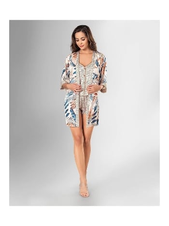 Desenli Sabahlıklı Askılı Şort Takım Ahu 1840