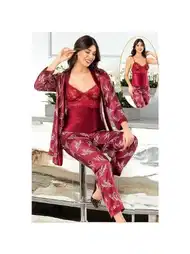 Dantelli Saten Sabahlıklı Pijama Çeyiz Seti XSES 2150