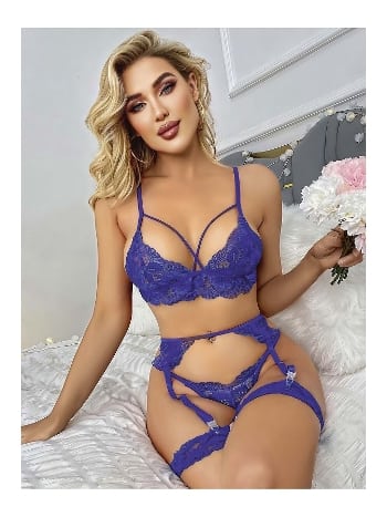 Dantel Detaylı Jartiyer Takım Saks Renk Ruselin 2023