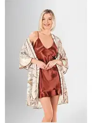 Saten Kısa Sabahlık Takımı Kiremit Ahu 1910