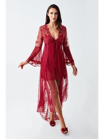 Saten Bordo Gecelik Takımı Dantel Detaylı İmaj 4200