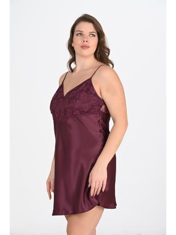 Saten Büyük Beden Gecelik Mürdüm Ahu 2108