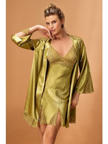 Polyester Saten Kimono Takım Yeşil Nurteks 5325