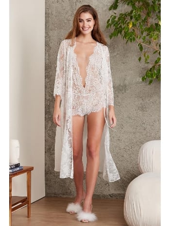 Şifon Dantelli Tulum Gecelik Sabahlık Takımı Pierre Cardin 4810 