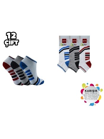 Pamuklu Asorti Patik Çorap 12'li Şirin 003
