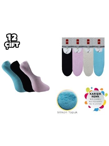 Dikişsiz Silikonlu Bambu Kadın Babet Çorap 12'li Şirin 4023