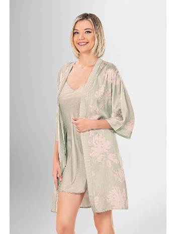 Sırt Dekolteli Kısa Sabahlık Gecelik Takımı Lila Ahu 1951