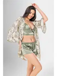 Sırt Dekolteli Desenli Şort Sabahlık Takımı Ahu 1925