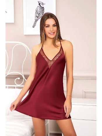 Saten Sırt Dekolteli Gecelik Pembe Pink Night 3862