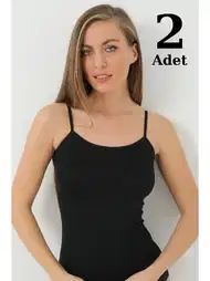 Bambu Kumaş İp Askılı Atlet Siyah Arma Yıldız 3701