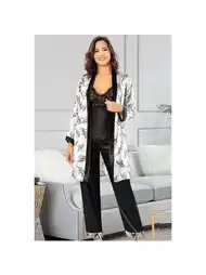 Dantelli Saten Sabahlık Pijama Çeyiz Seti XSES 2150