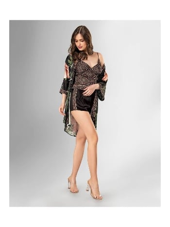 Siyah Desenli Şort Takımı Sabahlıklı Ahu 1855