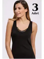 Pamuklu Geniş Askılı Dantelli Atlet 3lü Paket Arma Yıldız 3328
