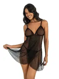 Siyah Puantiyeli Tül Gecelik Ahu 4226