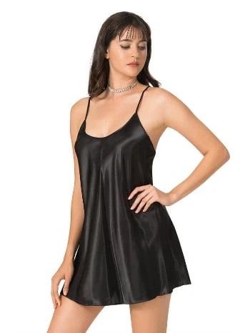 Siyah Saten Gecelik Kadın Ahu 8093