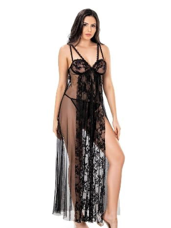 Siyah Tül Gecelik Tek Parça Ahu 4257 - 2