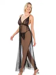 Siyah Kısa Tül Gecelik Tek Parça Ahu 4259